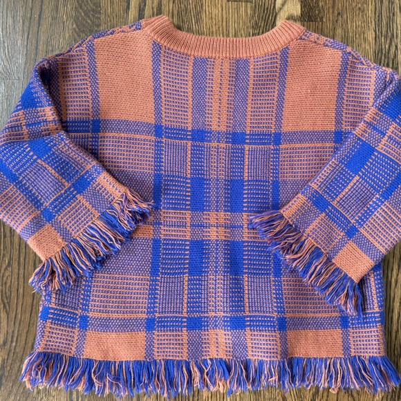 Anthropologie Moon River Fringed Plaid Pullover Sweater Size Small - Picture 6 of 7